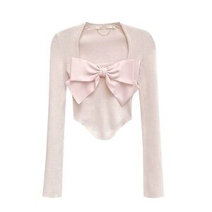 Elegant Pink Bow Detail Women's Top
